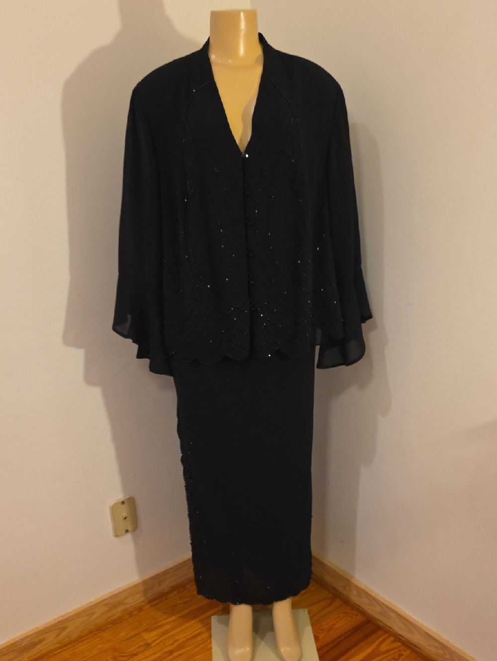 Beaded Black Maxi Skirt with Coordinating Overlay Jacket